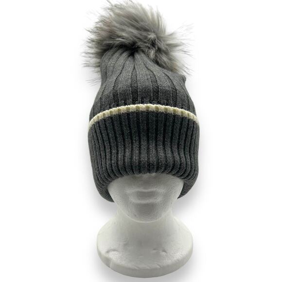 NEW Kyi Kyi Ribo fur beanie hat in gray fur pom pom winter bobble Bloomingdales - Picture 1 of 7